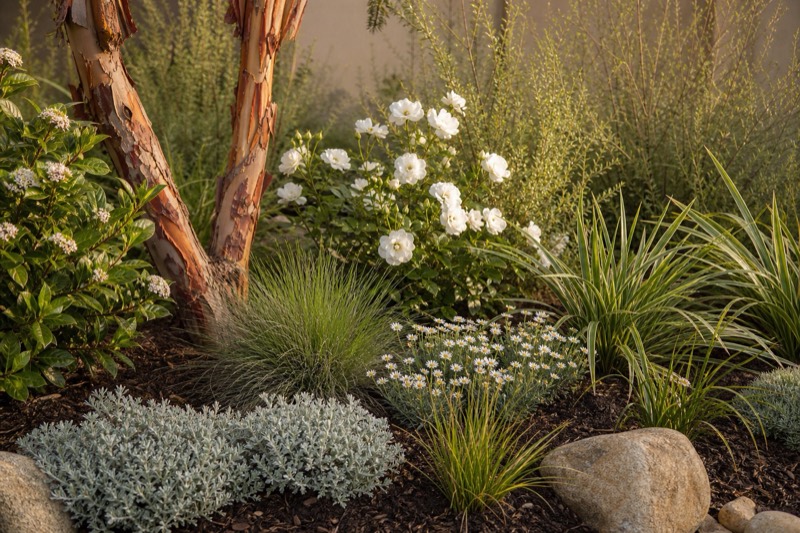 Modern Craftsman design inspiration: layered foliage, natural textures, and welcoming flowering accents