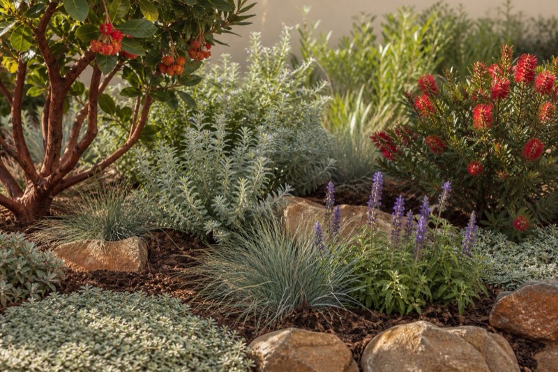Ranch Monterey design inspiration: California planting with warm stone and seasonal color