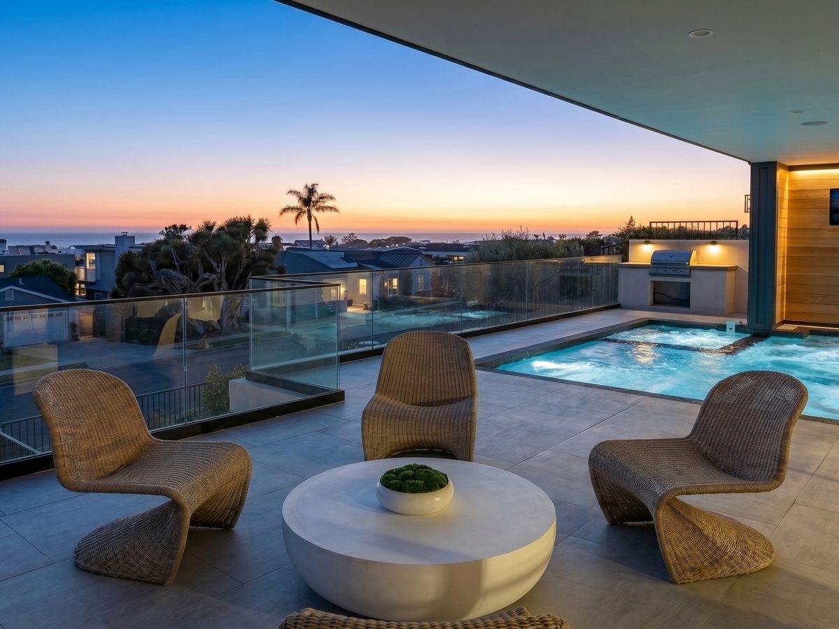 Spa lounge at dusk with ocean view